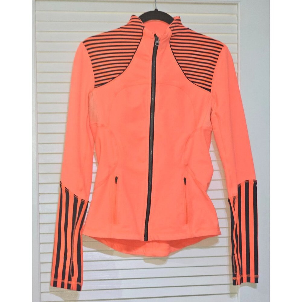 Lululemon Women's Neon Orange Navy Blue Striped Forme Jacket Sz 6 2590 - Picture 11 of 14